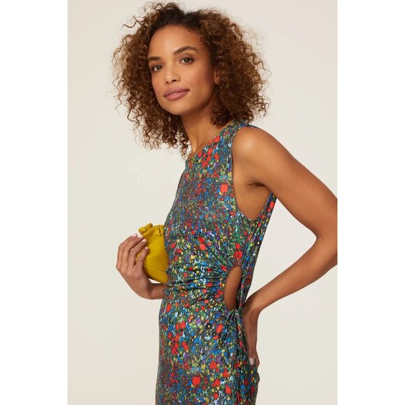 Louna Floral Sleeveless Midi Dress With Side Cut-Outs & Adjustable Ties - Multic - Picture 3 of 9